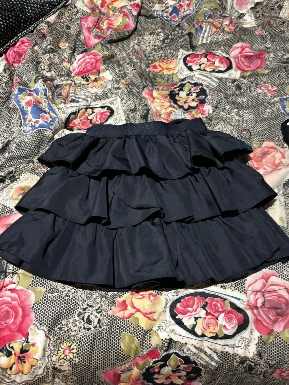 Ralph Lauren blue label 6x black elastic waist multi tier ruffle skirt black euc